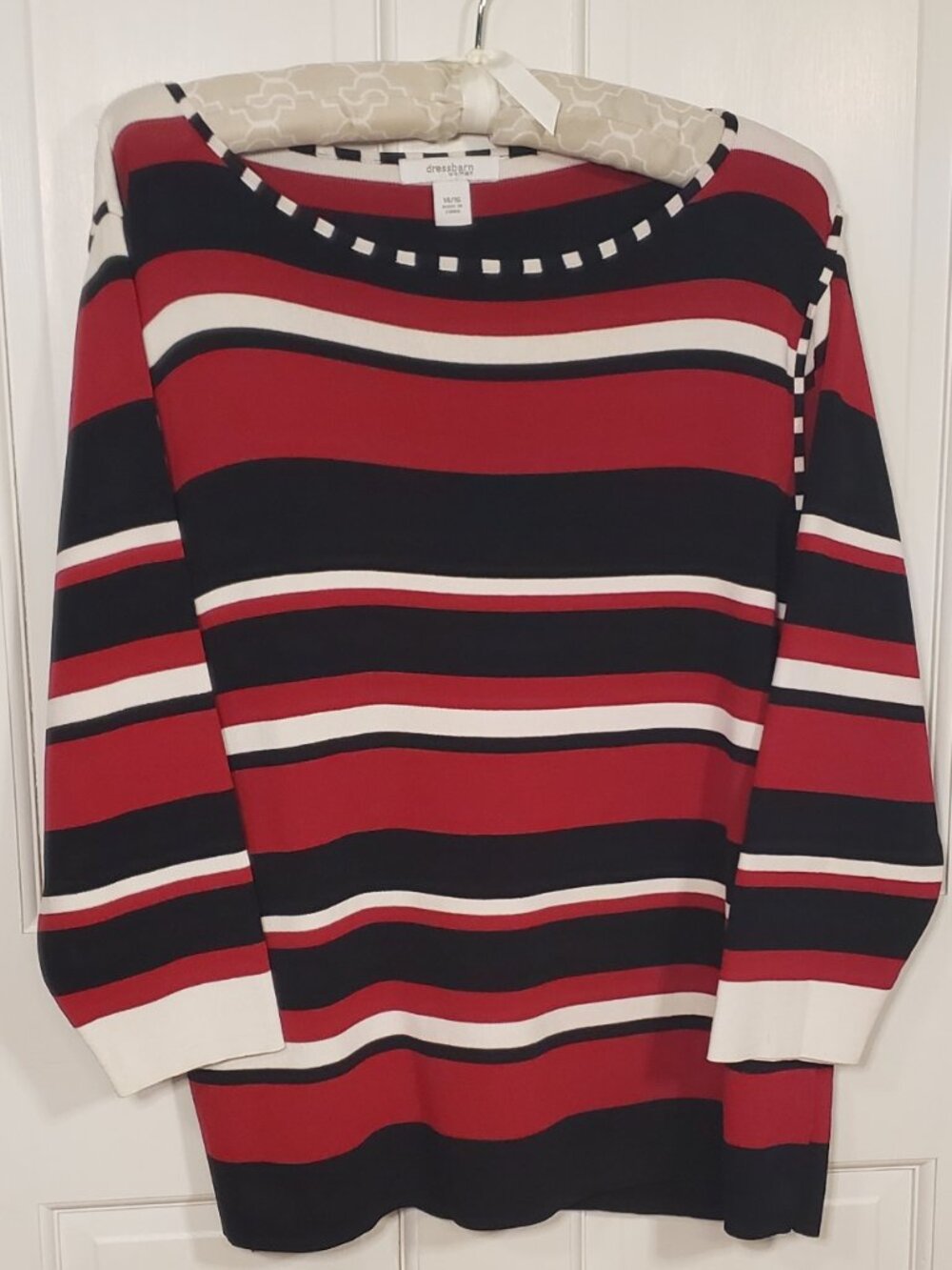Dressbarn Woman Red, Black & White Striped Sweater — Size 14/16